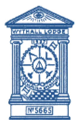 The crest of Wythall Lodge: a temple portico above a chequered pavement, bearing the number 5665